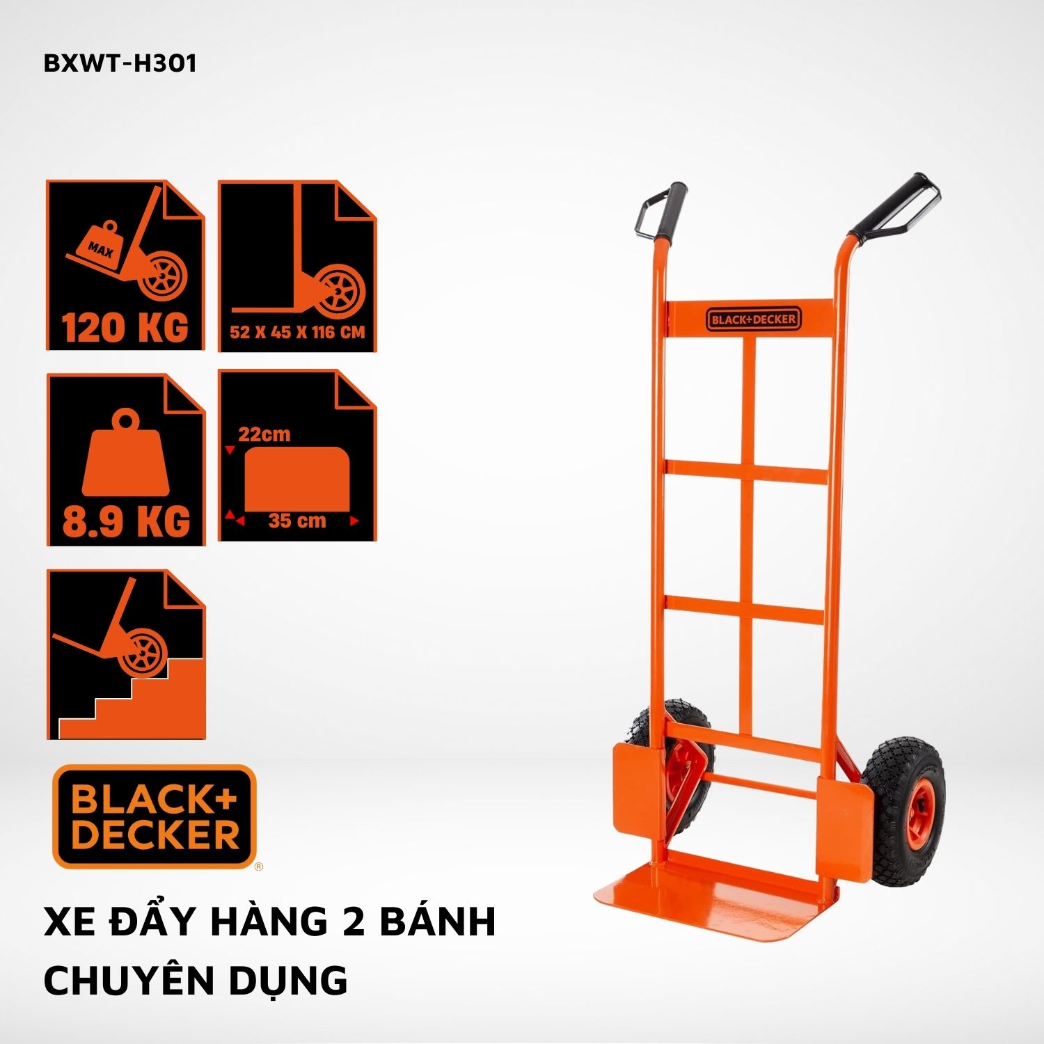 Xe đẩy Hàng 2 Bánh Cao Cấp Black And Decker H301, Tải Trọng 120kgs