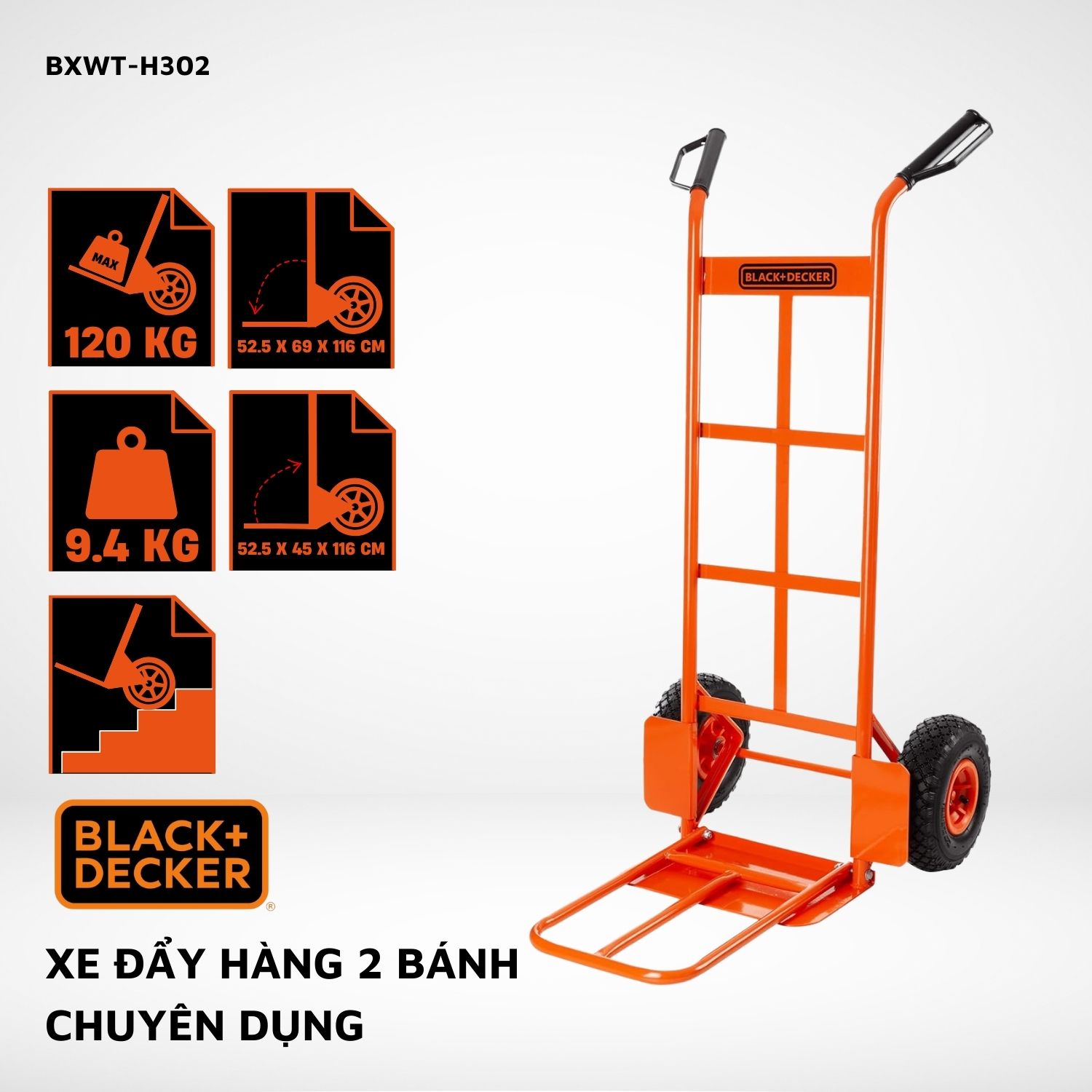Xe đẩy Hàng 2 Bánh Cao Cấp Black And Decker USA H302, Tải Trọng 120kg