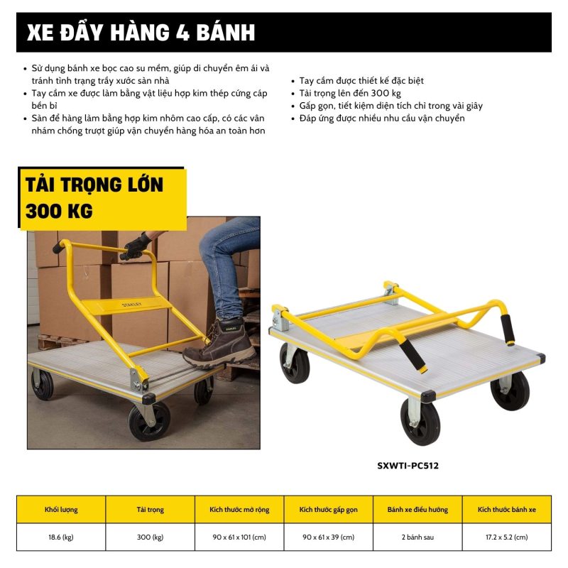 Xe đẩy Hàng 4 Bánh Gấp Gọn Stanley PC512, Tải Trọng 350kgs