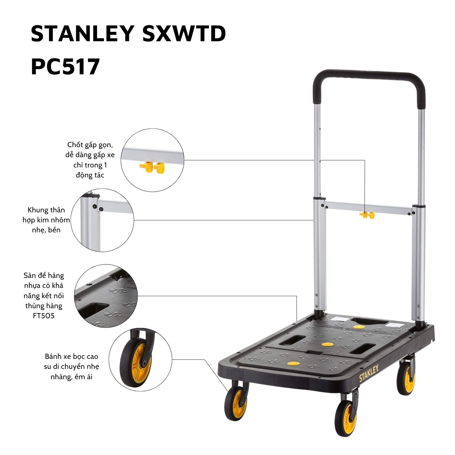 Xe đẩy Hàng 4 Bánh Stanley PC517, Tải Trọng 120kgs