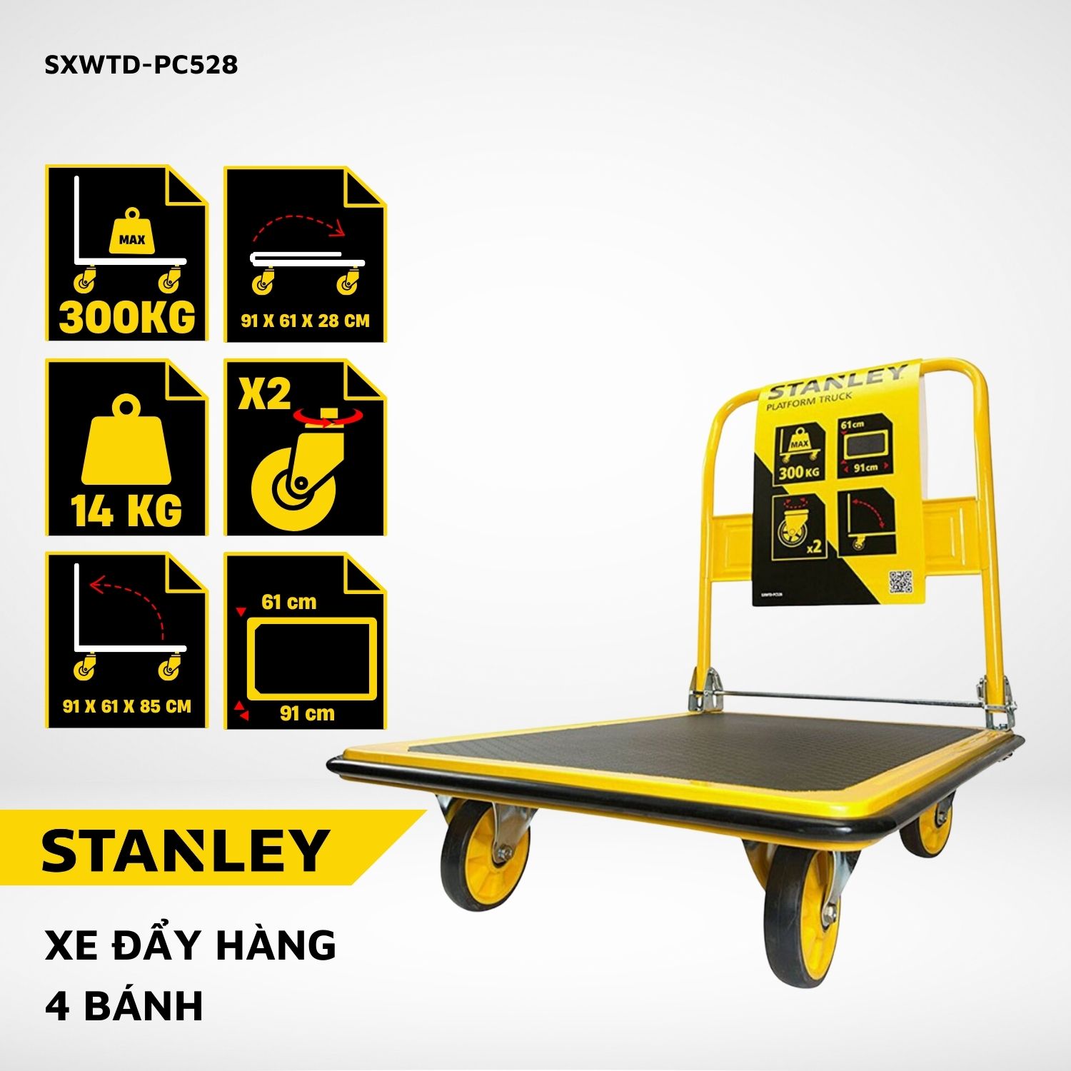 Xe đẩy Hàng 4 Bánh Stanley PC528, Tải Trọng 300kgs