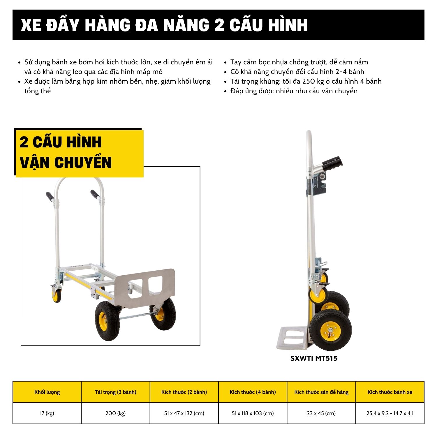 Xe đẩy Hàng đa Năng 2 Và 4 Bánh Gấp Gọn Stanley MT515