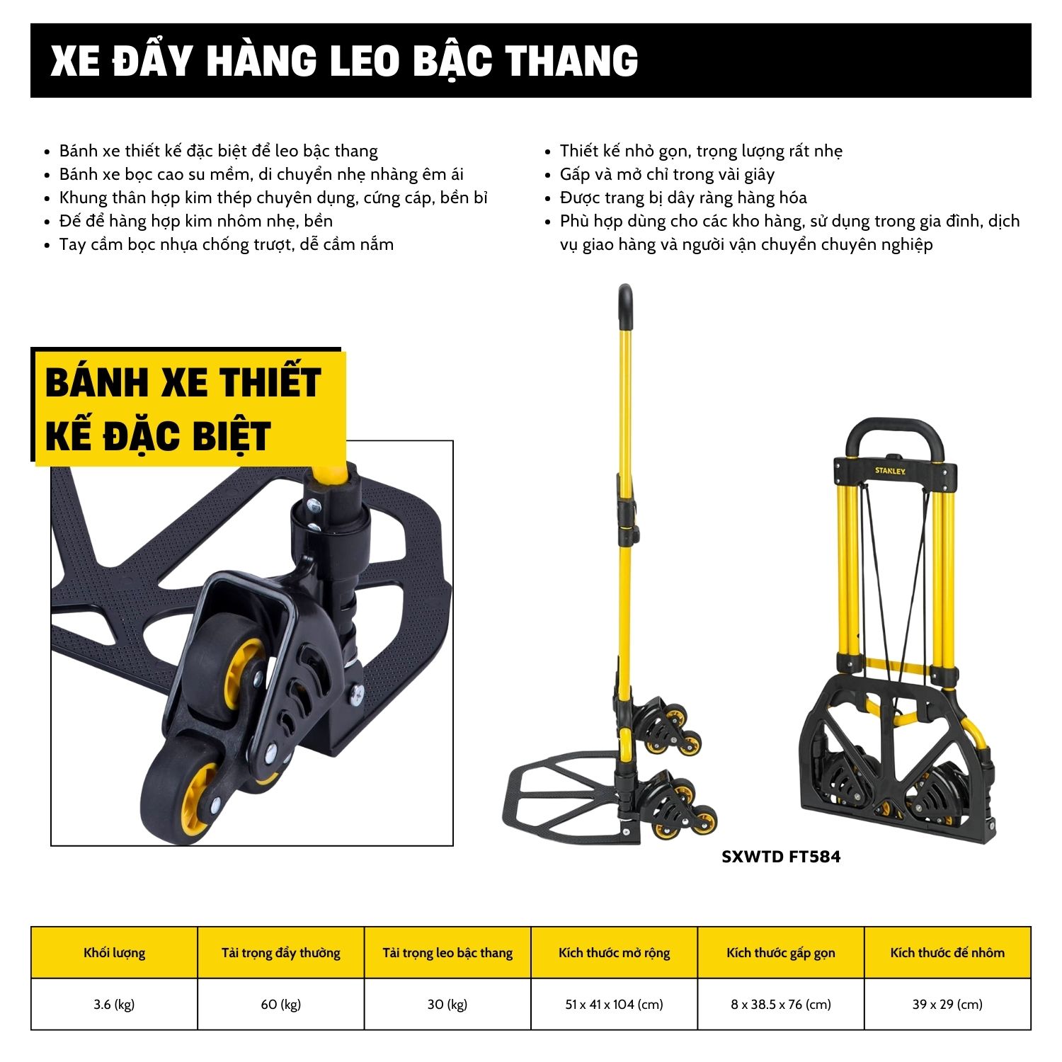 Xe đẩy Hàng Gấp Gọn Leo Cầu Thang Stanley SXWTD FT584