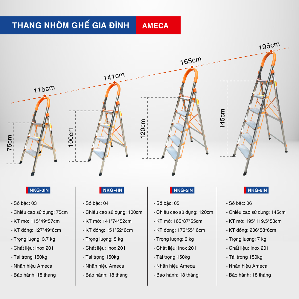 Thang Ghế 4 Bậc Cao 97cm Ameca AMG-4IN