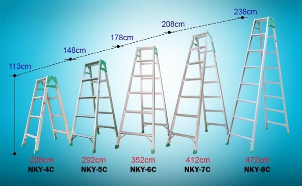 Thang Nhôm Gấp Đa Năng 8 Bậc Nikawa NKY-8C, Cao Chữ A 2m3, Cao Chữ I 4m75
