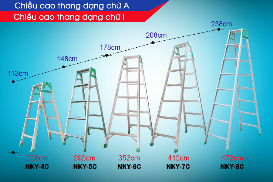 Thang Nhôm Gấp Đa Năng Chữ A 1m7, Chữ I 3m52 Nikawa NKY-6C, Tải Trọng 110kg