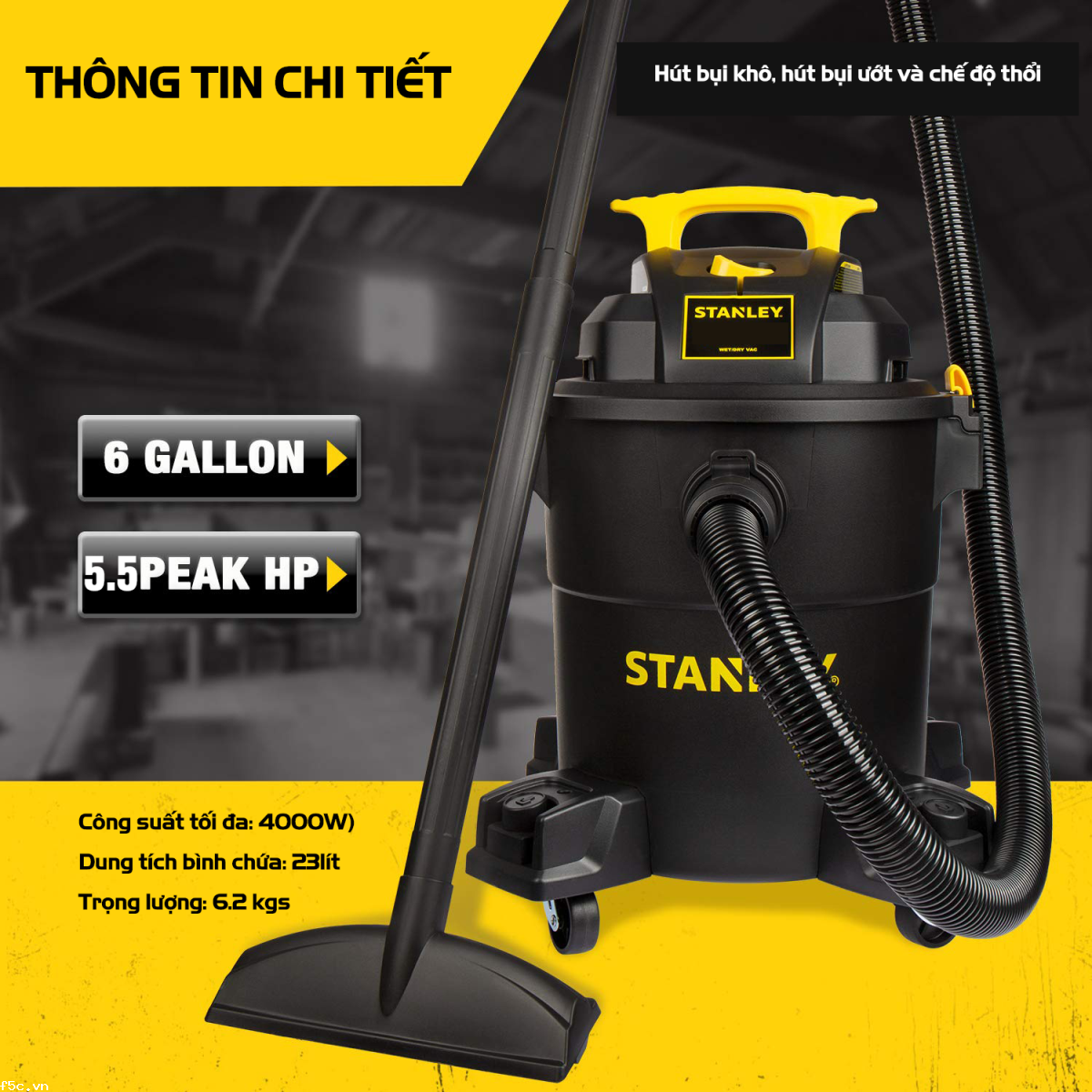Máy Hút Bụi Công Nghiệp 3 Chức Năng - Khô/Ướt/Thổi - Stanley SL19417P-6A