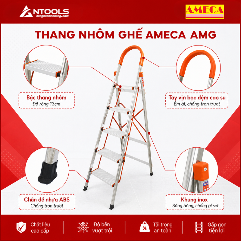 Thang Ghế 5 Bậc Cao 1m2 Ameca AMG-5IN