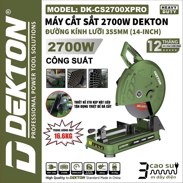 Máy Cắt Sắt Dekton DK-CS2700XPRO Heavy Duty, Công Suất 2700W, Đường Kính 355mm