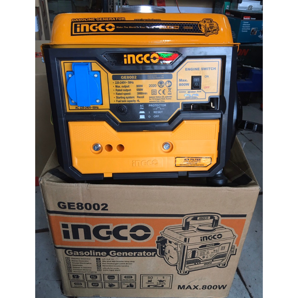 MÁY PHÁT ĐIỆN 800W DÙNG XĂNG PHA NHỚT INGCO GE8002