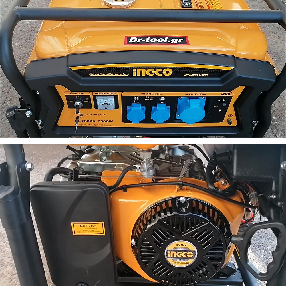 Máy Phát điện Chạy Xăng 7.5KW INGCO GE75006 Dây đồng 100% Dùng Cho Gia đình, Công Ty Loại đề điện Và Giật Nổ