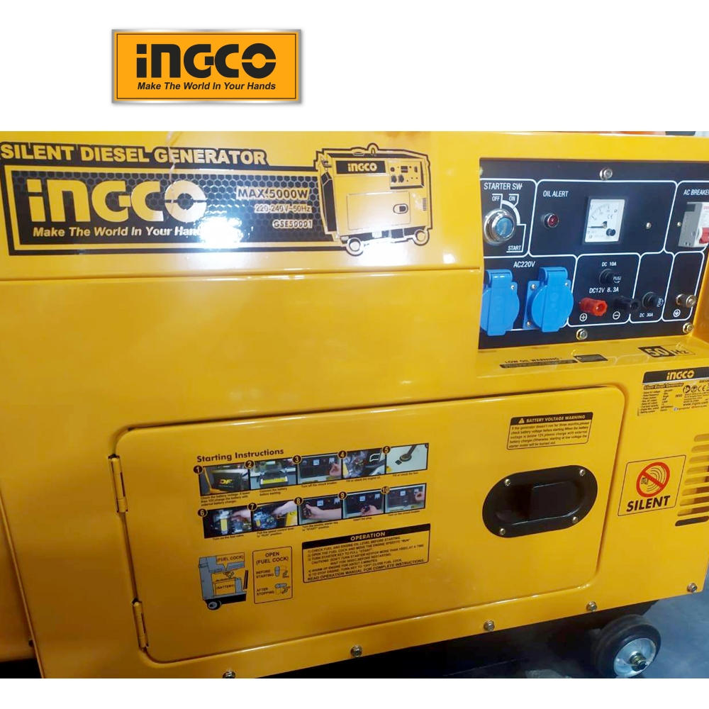 Máy Phát điện Chạy Dầu Diesel 5KW Chống ồn INGCO GSE50001 100% Dây đồng Chính Hãng
