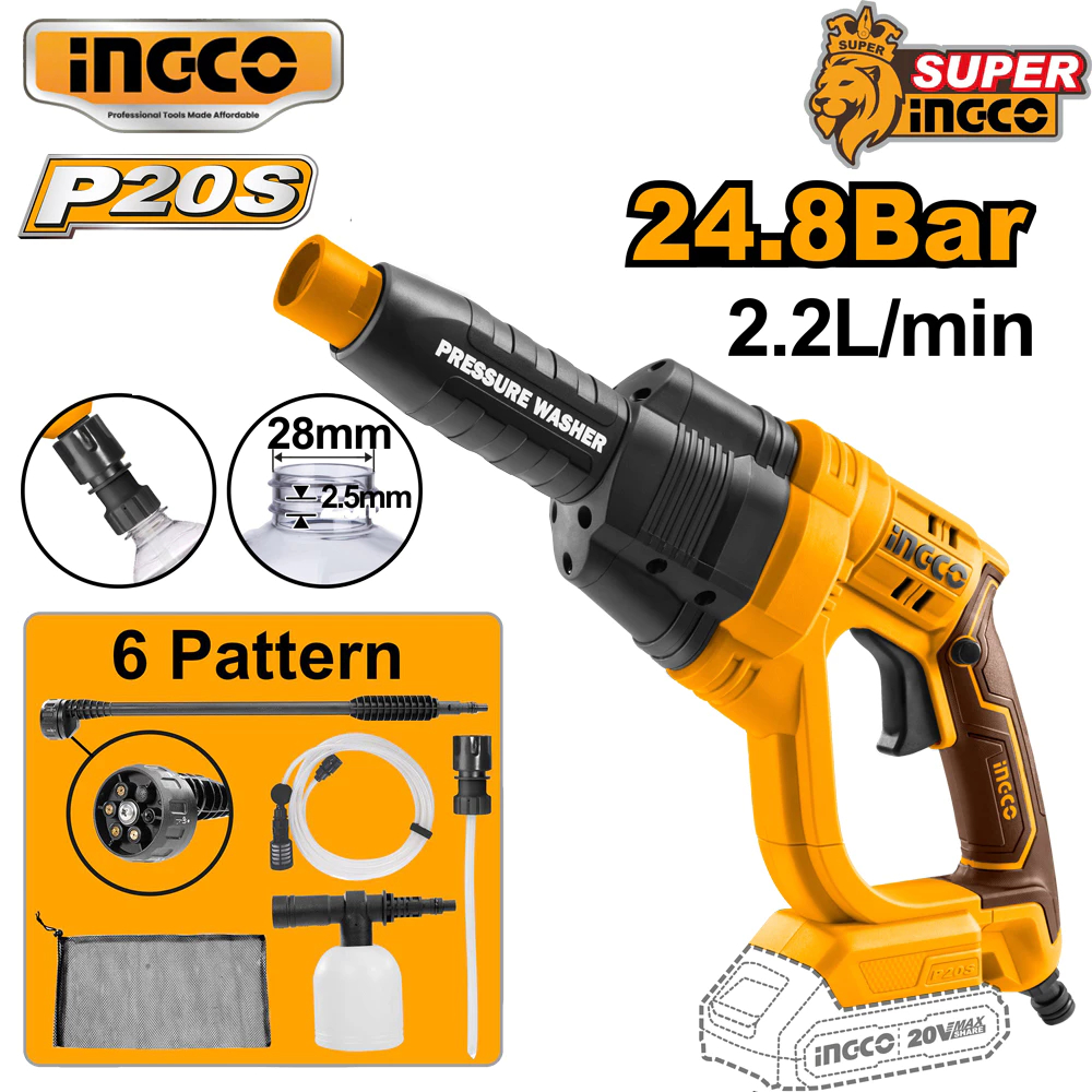 Máy Xịt Rửa Xe Dùng Pin Ingco 20V CPWLI2008 - Động Cơ Chổi Than