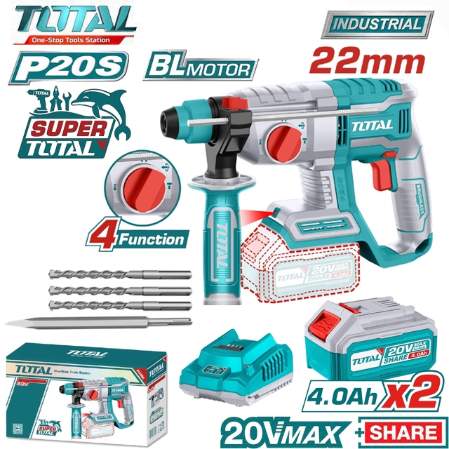 MÁY KHOAN ĐỤC BÊ TÔNG DÙNG PIN TOTAL 20V KO CHỔI THAN TRHLI2201/TRHLI20208