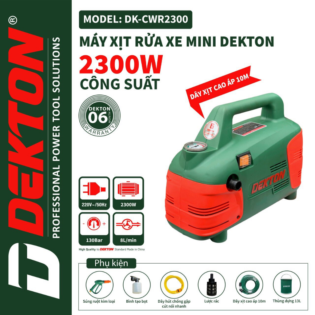 Máy Rửa Xe Dekton DK-CWR2300 - Công Suất 2300W Thiết Kế Hiện đại Sang Trọng Giảm Thiểu Tiếng ồn