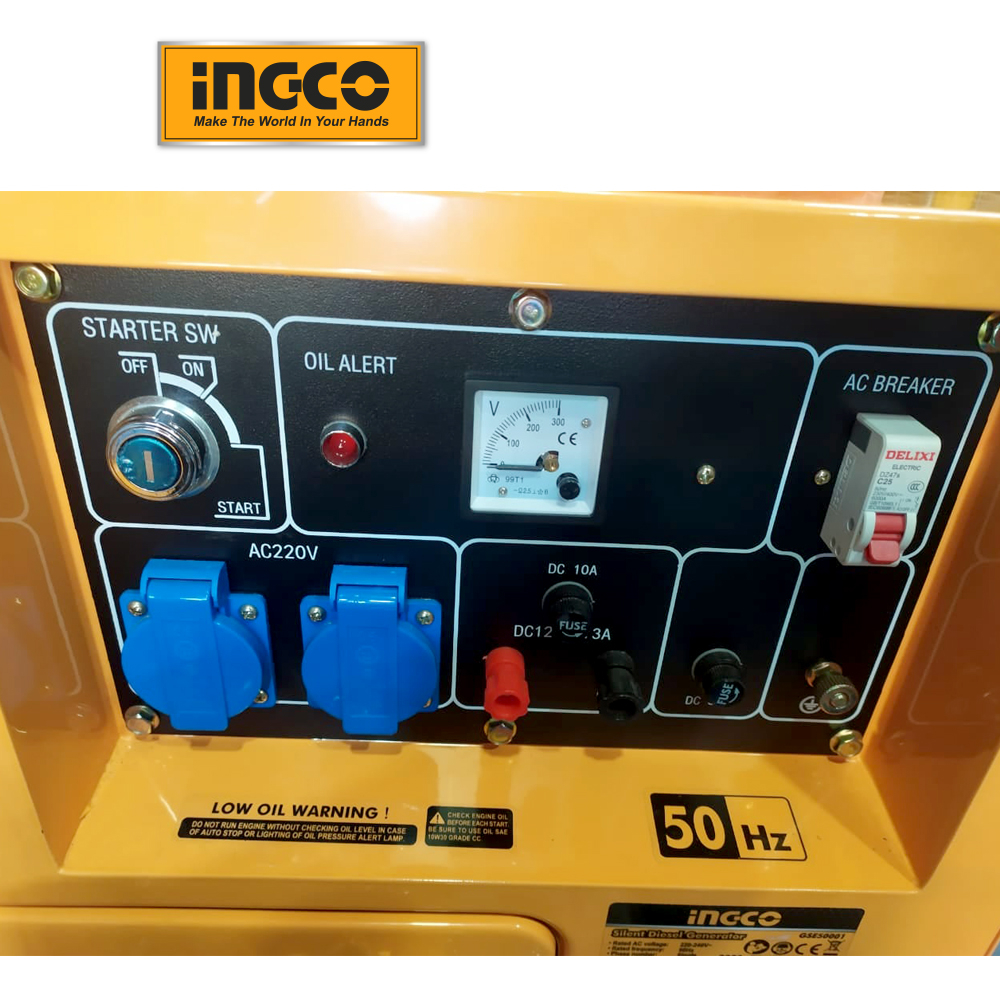 Máy Phát điện Chạy Dầu Diesel 5KW Chống ồn INGCO GSE50001 100% Dây đồng Chính Hãng