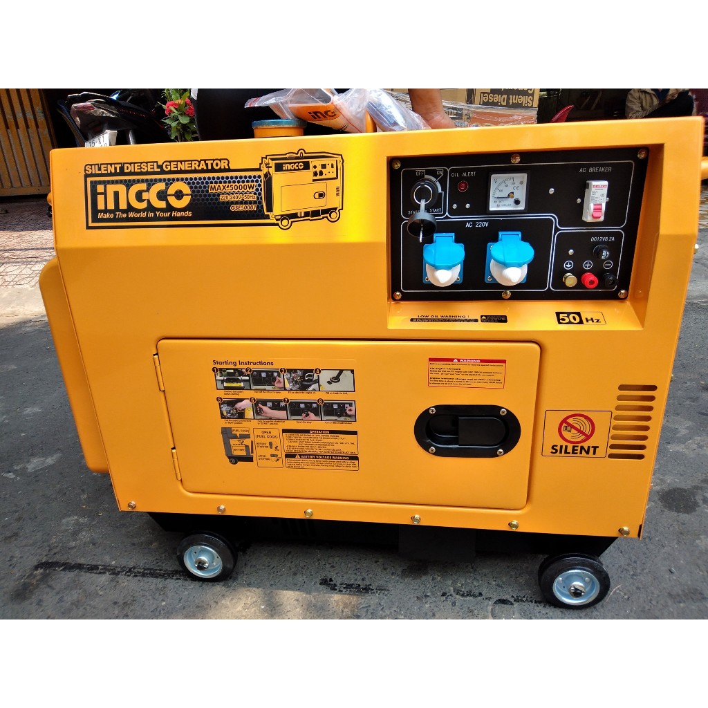 Máy Phát điện Chạy Dầu Diesel 5KW Chống ồn INGCO GSE50001 100% Dây đồng Chính Hãng