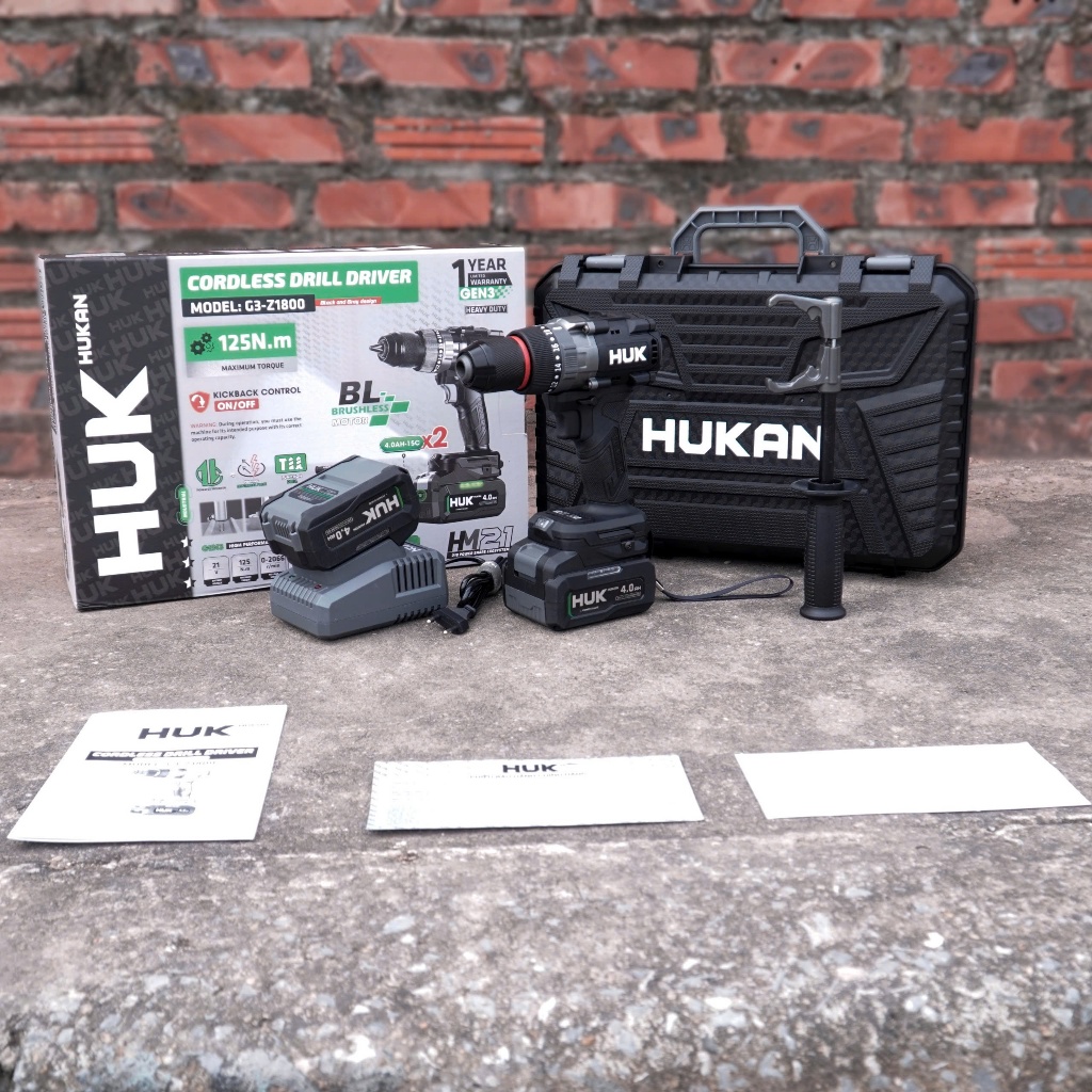 Máy Khoan Pin HUKAN HUK G3-Z1800, Không Chổi Than 125Nm, Có Tạo Xung + Chống Lật Cổ Tay