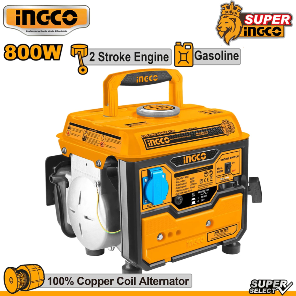 MÁY PHÁT ĐIỆN 800W DÙNG XĂNG PHA NHỚT INGCO GE8002