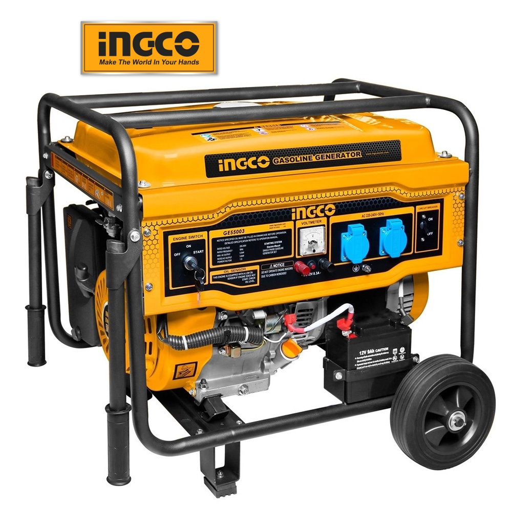 Máy Phát điện Công Suất 5.5KVA INGCO GE55003 Chạy Xăng 100% Dây đồng Khởi động Giật Nổ đề điện.
