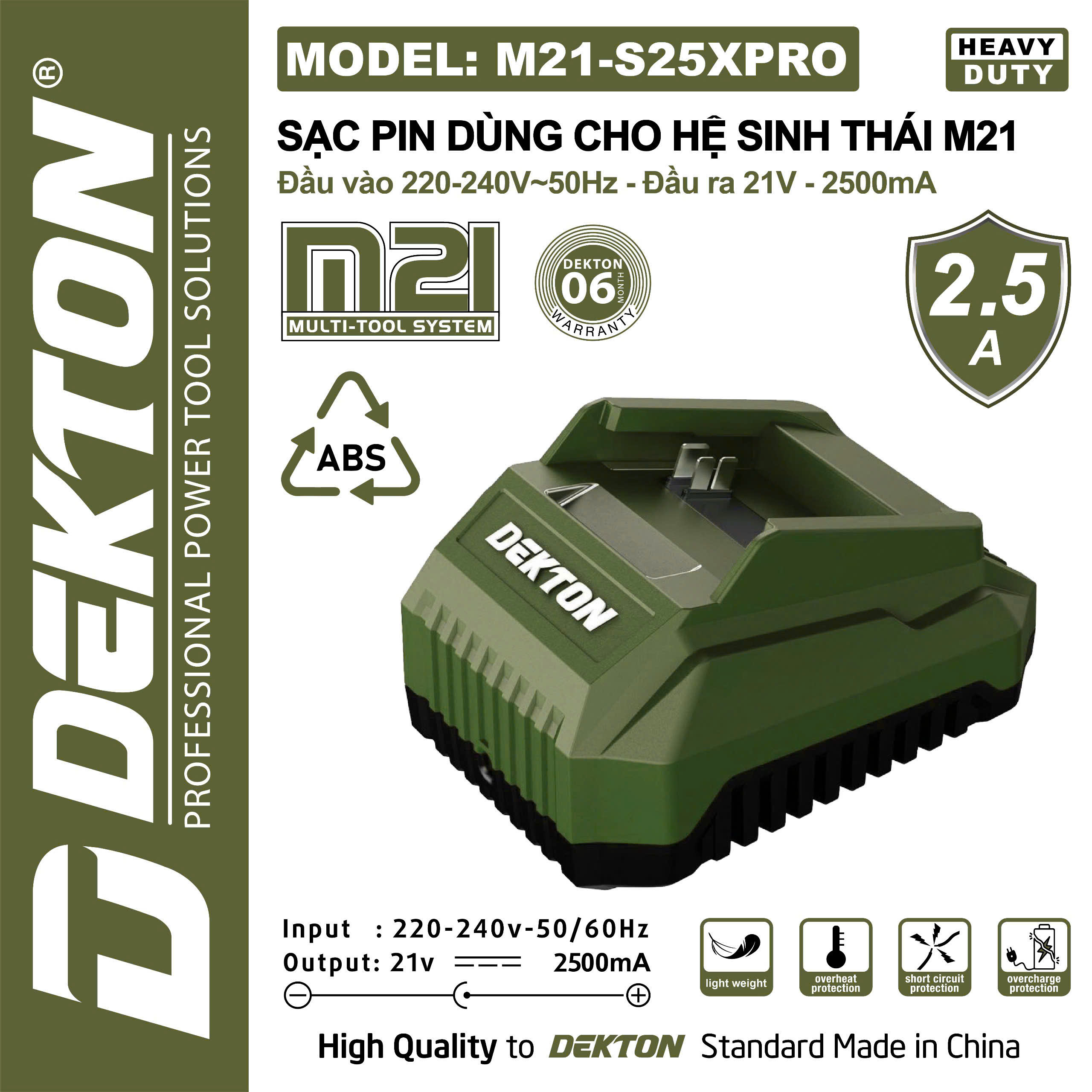 Sạc Pin Dekton M21-S25XPRO Chính Hãng 21V 2.5A