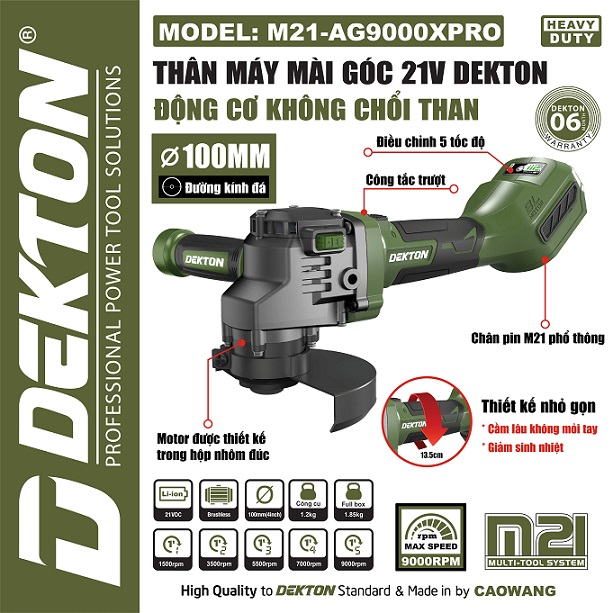 Máy Mài Góc 5 Tốc độ Dekton M21-AG9000XPRO 100mm, động Cơ Không Chổi Than