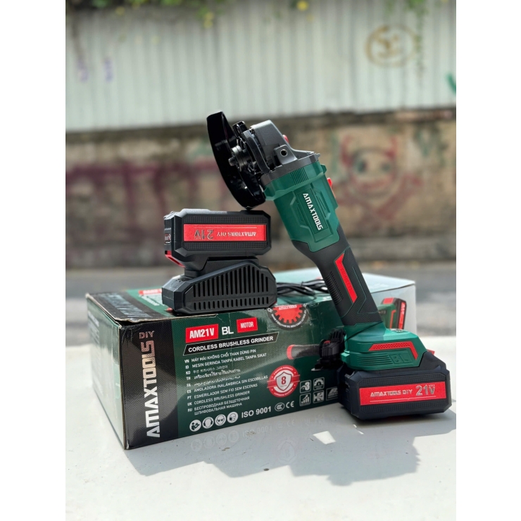 Combo Máy Mài Pin 21V Amaxtools AM100C động Cơ Không Chổi Than