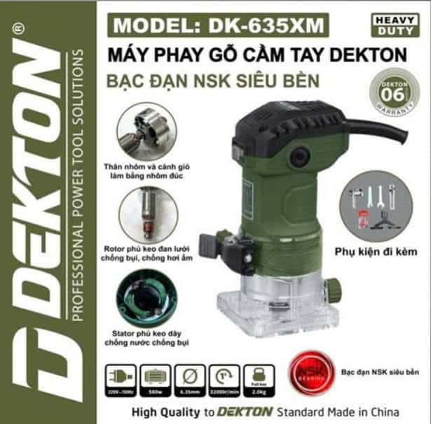 Máy Phay Gỗ Máy Soi Cầm Tay 6.35mm Dekton DK-635XM 580W
