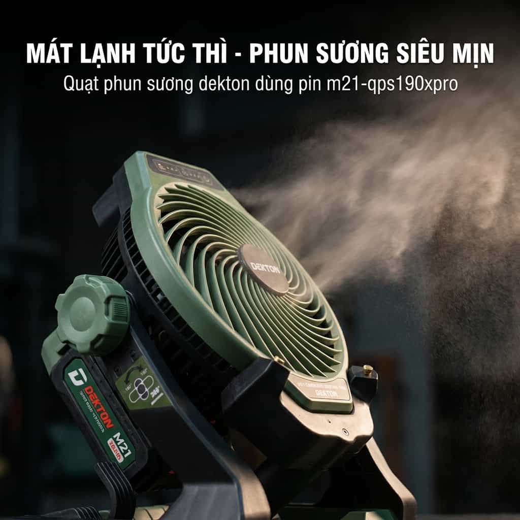Quạt Phun Sương Dùng Pin 21V Dekton M21-QPS190XPRO Tốc Độ Gió 7.5m/s