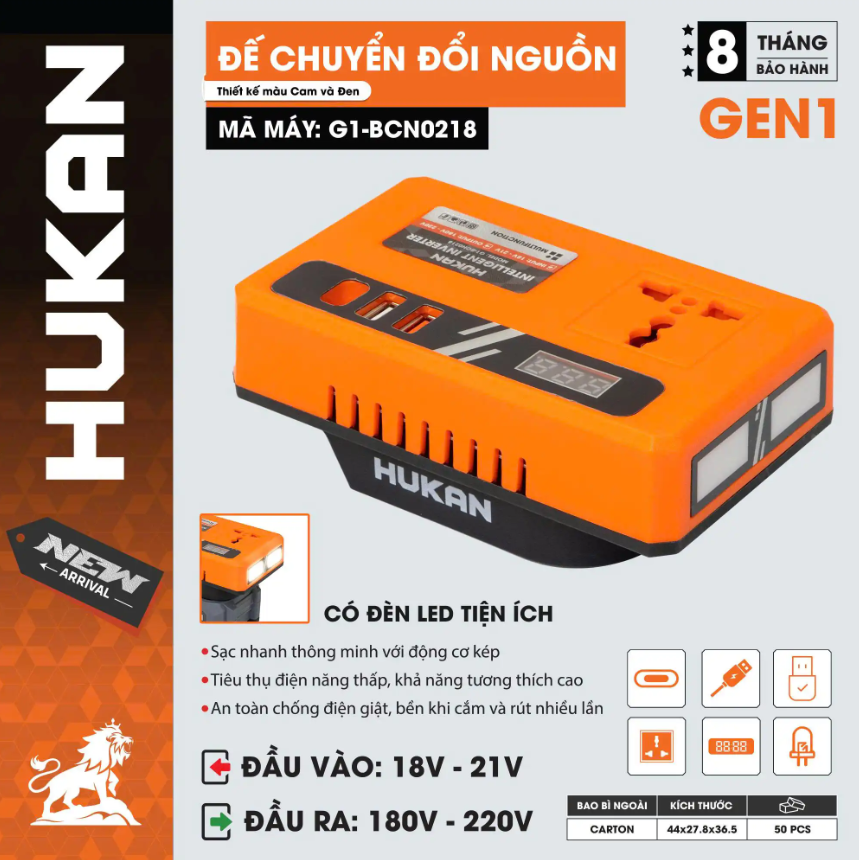 COMBO Pin Sạc Hukan G1-CBP6050 Pin 20 Cells 6Ah Và Sạc 1.5Ah, Chân Pin Phổ Thông, Bảo Hành 6 Tháng