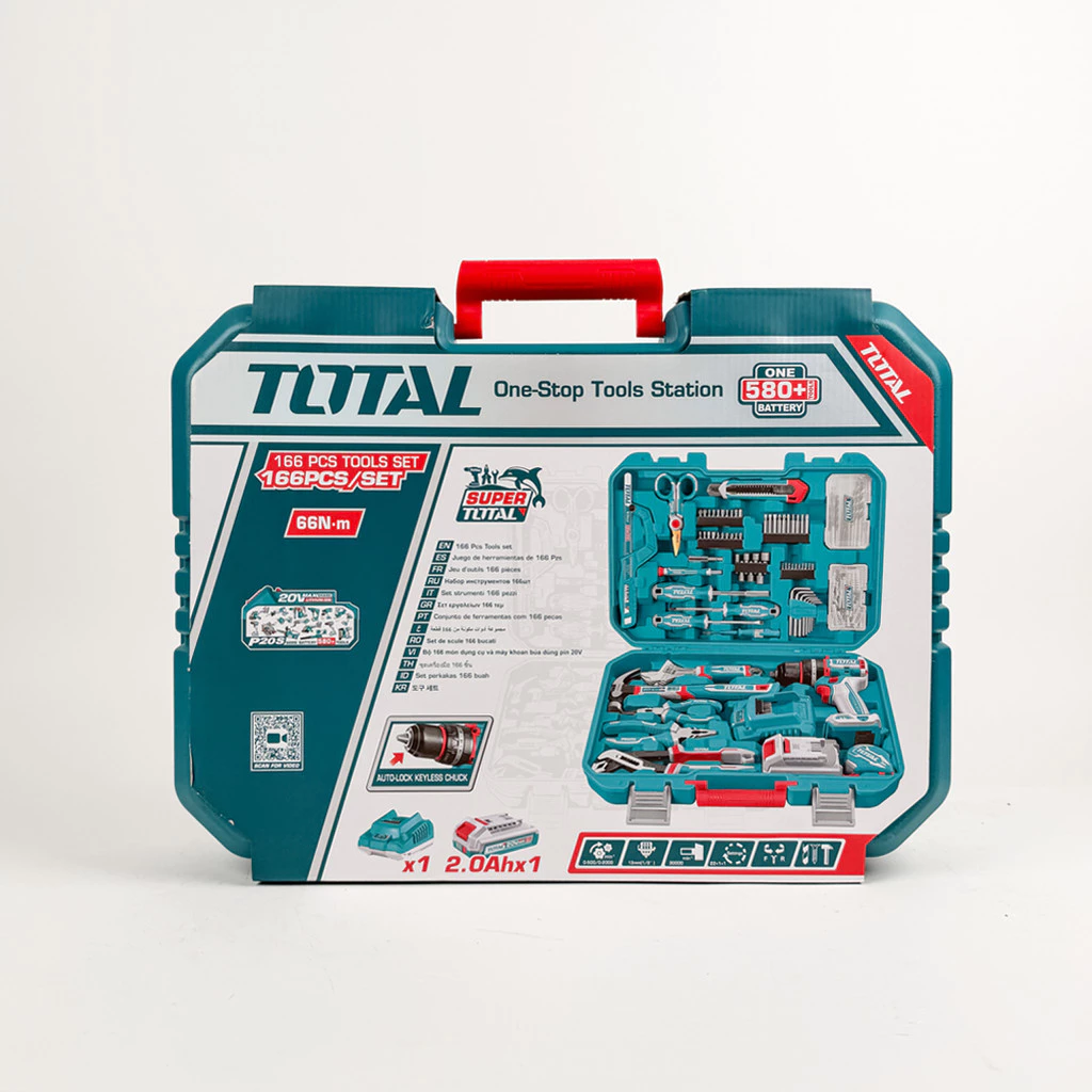 Bộ 166 Món Total THKTHP41667 Bao Gồm Máy Khoan Búa TIDLI20668 Không Chổi Than Dùng Pin 20V