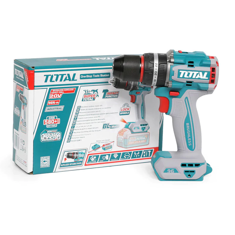 MÁY KHOAN BÚA KHÔNG CHỔI THAN DÙNG PIN 20V (KHÔNG KÈM PIN & SẠC) 96NM TOTAL TIDLI209681 - HÀNG CHÍNH HÃNG