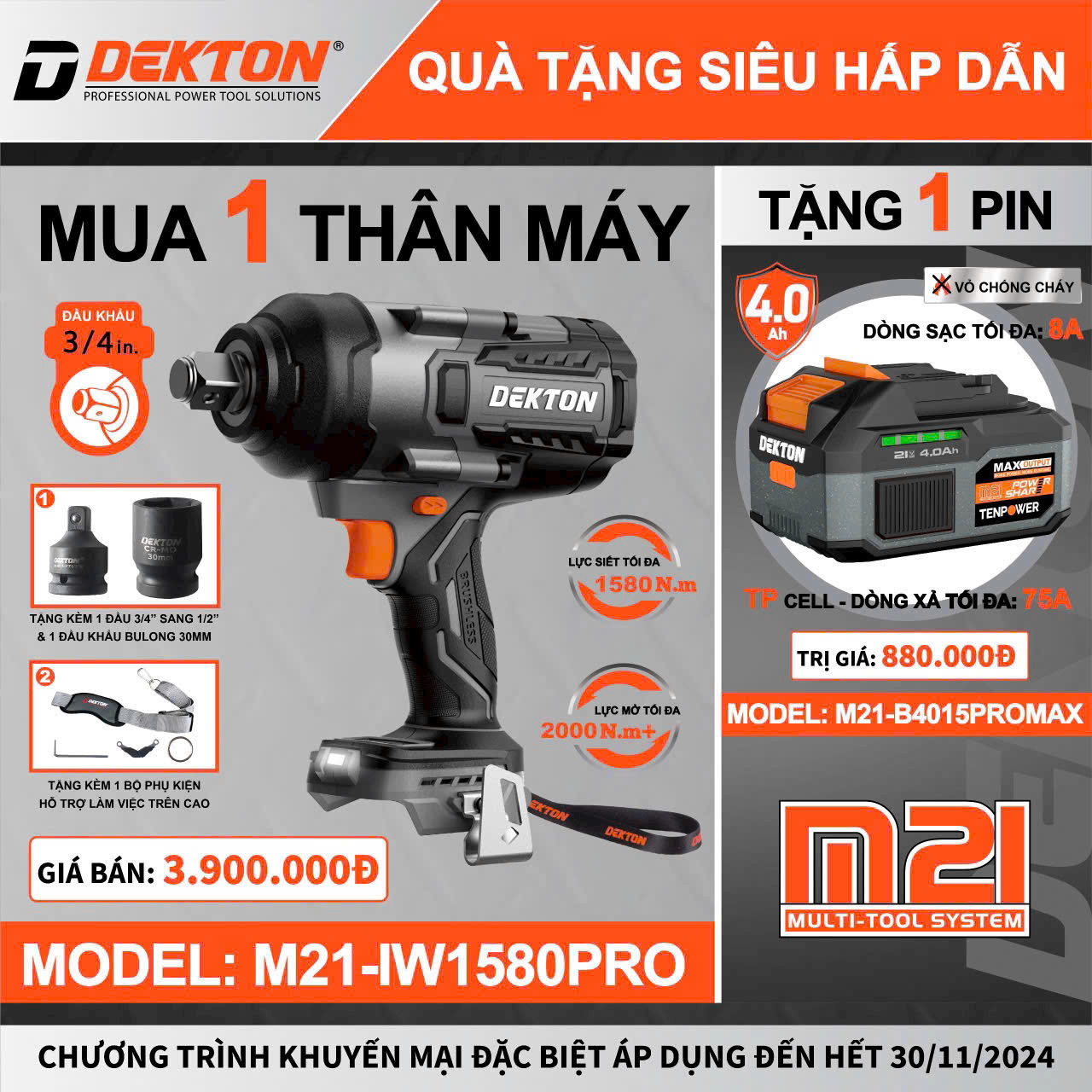Máy Siết Bulong Dekton M21-IW1580PRO