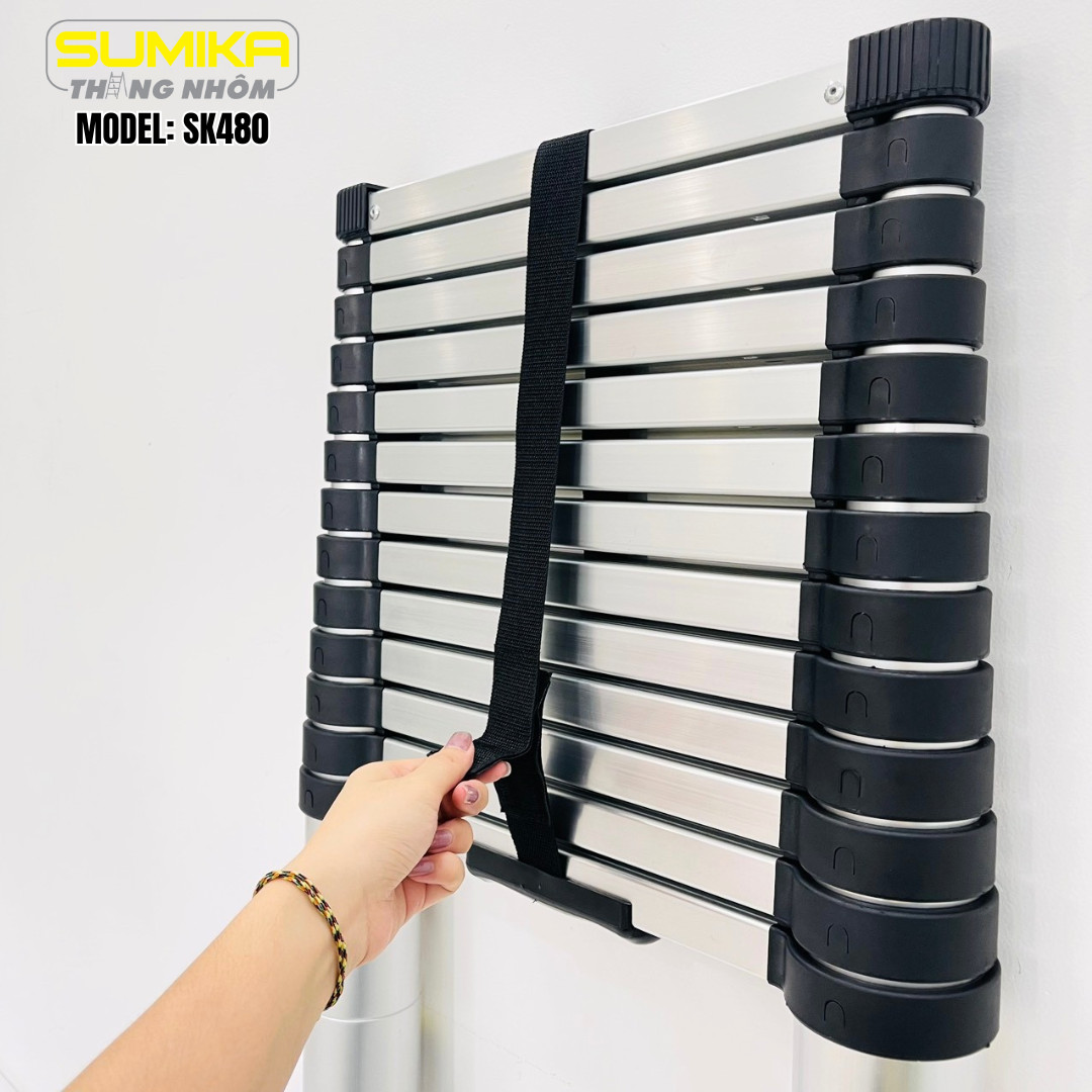 Thang Nhôm Rút Đơn Đai Đen Cao 6m Sumika SK600