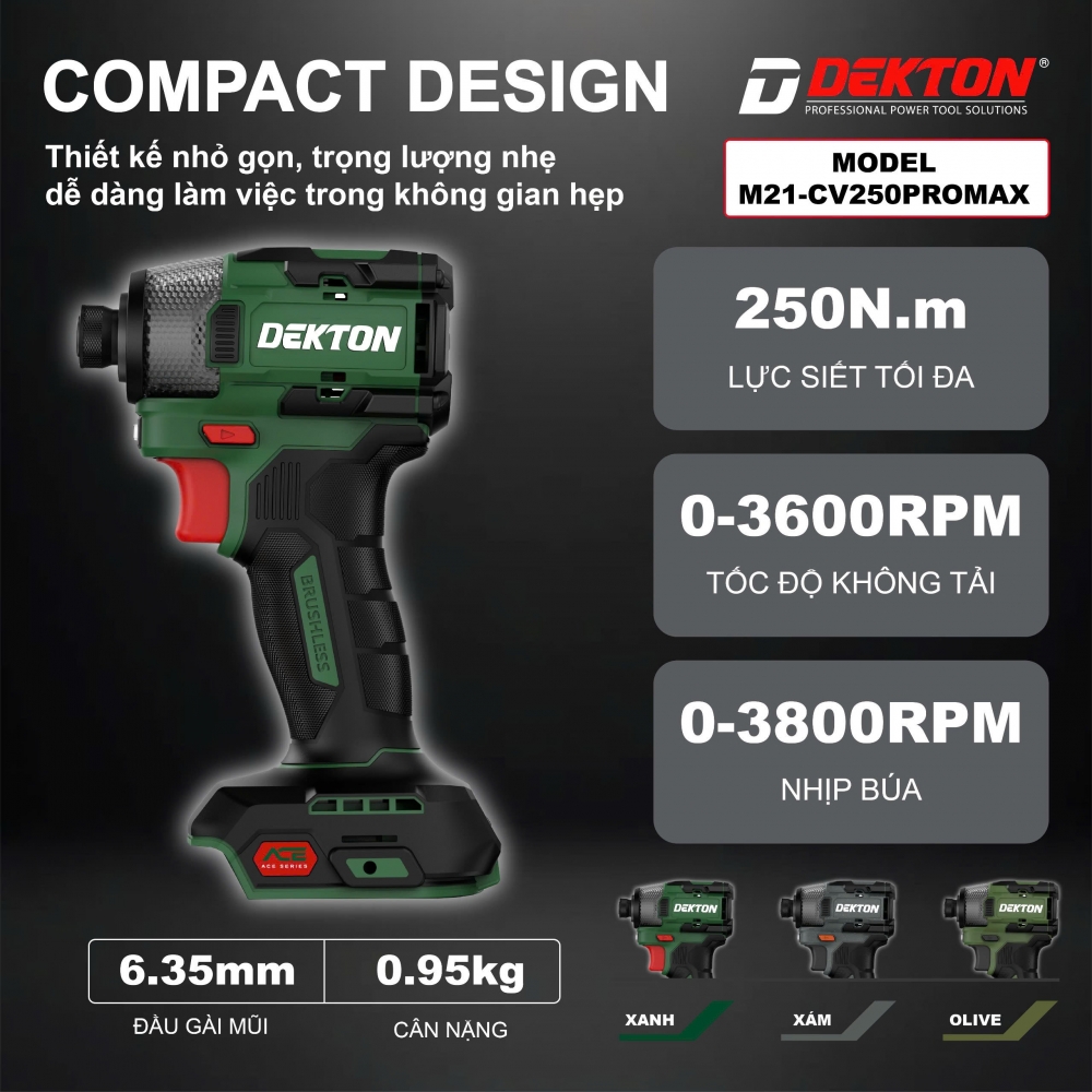 Máy Chuyên Vít Pin 21V Động Cơ Không Chổi Than DEKTON M21-CV250PROMAX