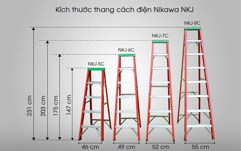 Thang Nhôm Chữ A Cách Điện 6 Bậc 1m7 Nikawa NKJ-6C, Tải Trọng 110kg