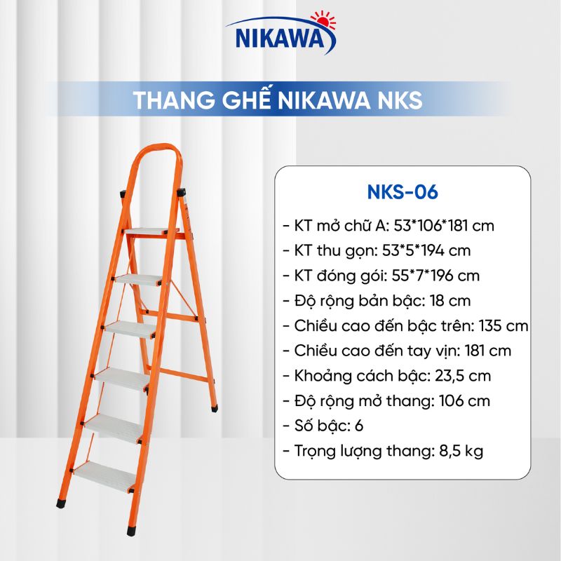 Thang Ghế Gia Đình Khung Thép 6 Bậc Cao 1.81m Nikawa NKS-06