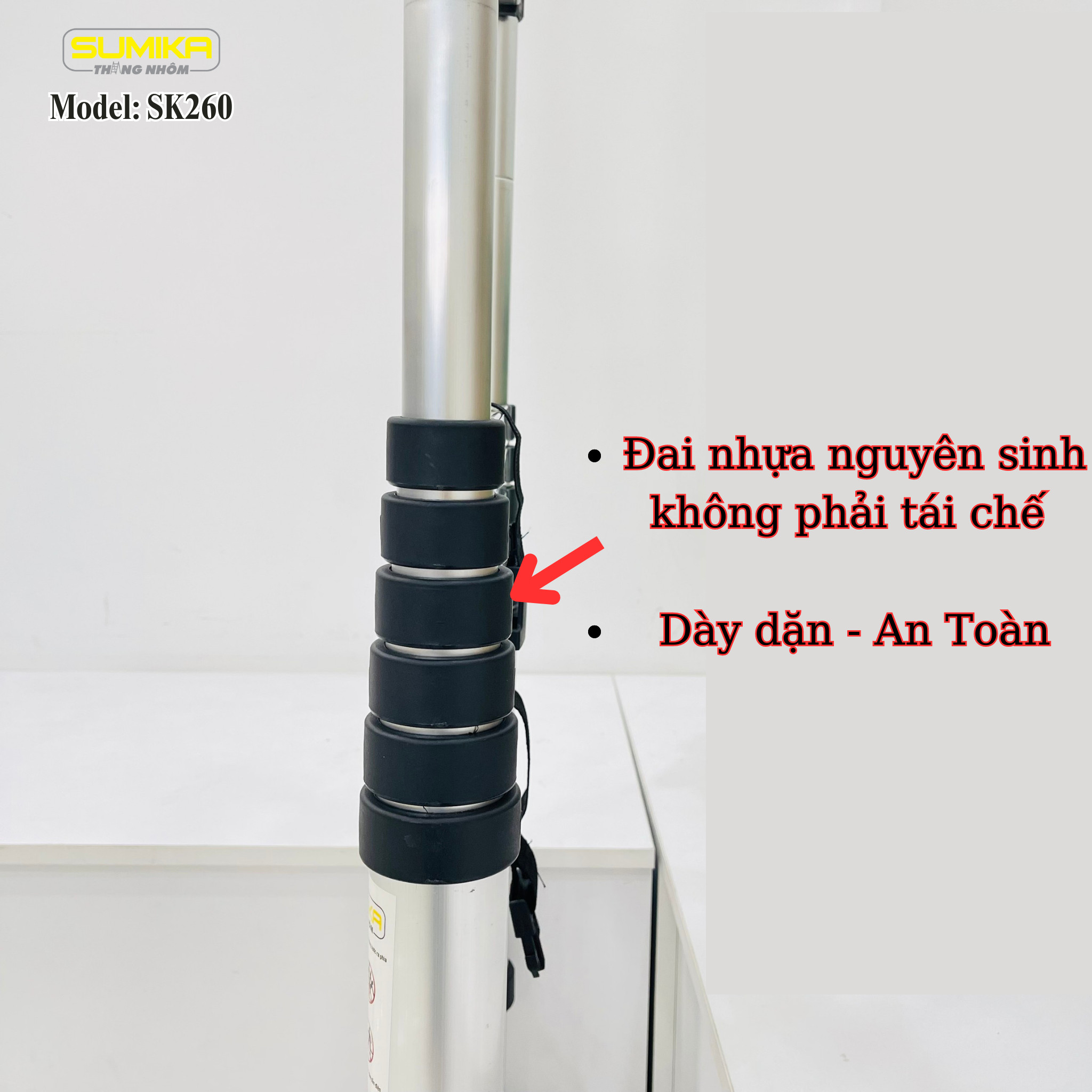 Thang Nhôm Rút Đơn Đai Đen Cao 2m6 Sumika SK260