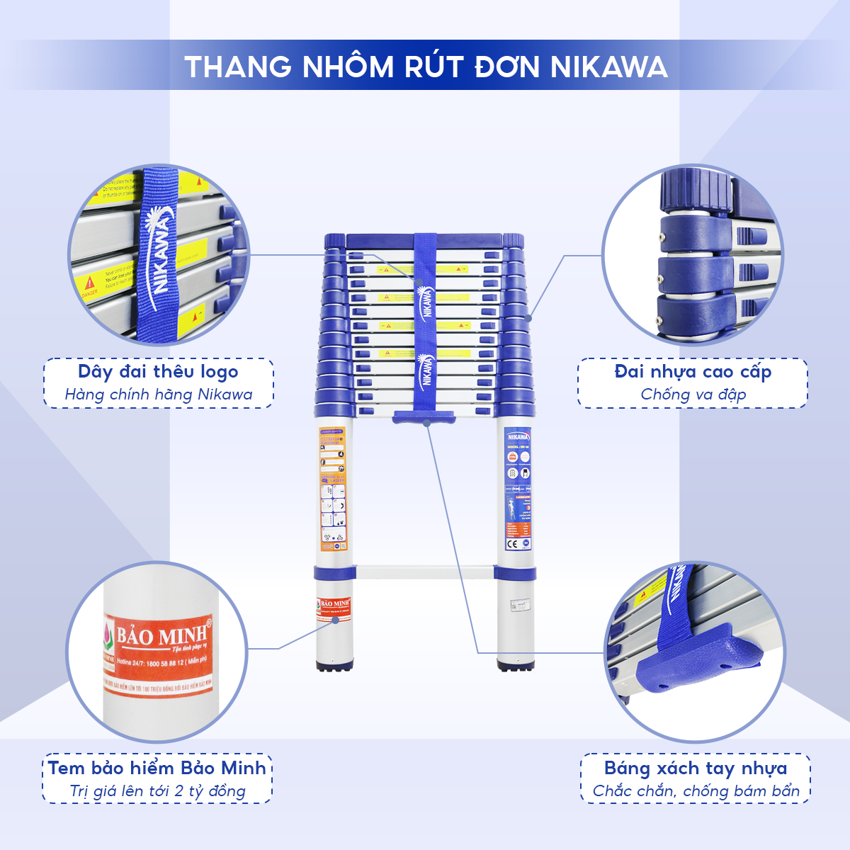 Thang Nhôm Rút Đơn 5m8 Nikawa NK-60 Hợp Kim Nhôm Cao Cấp