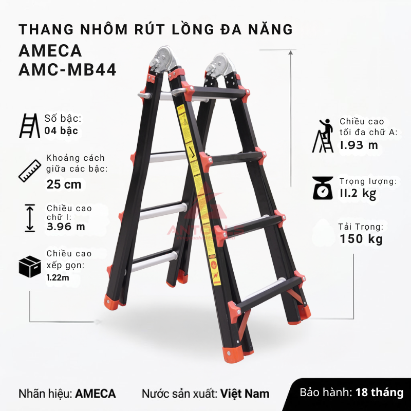 Thang Nhôm Rút Lồng Chữ A Đa Năng 1m93 Ameca AMC-MB44