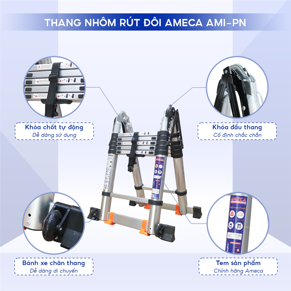 Thang Nhôm Xếp/Rút Đôi 3m8 Ameca AMI-P380N