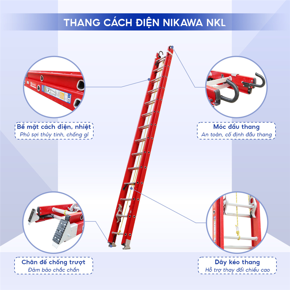 Thang Trượt Cách Điện Hai Đoạn Nikawa NKL-70, Cao 7.2m