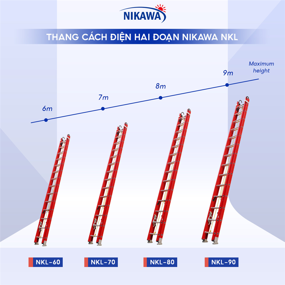 Thang Trượt Cách Điện Hai Đoạn Nikawa NKL-90, Cao 9m