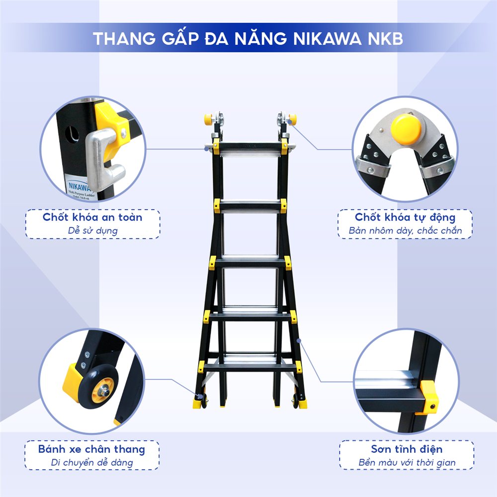 Thang Nhôm Gấp Rút Lồng Đa Năng Nikawa NKB-47, Cao Chữ A 3m55