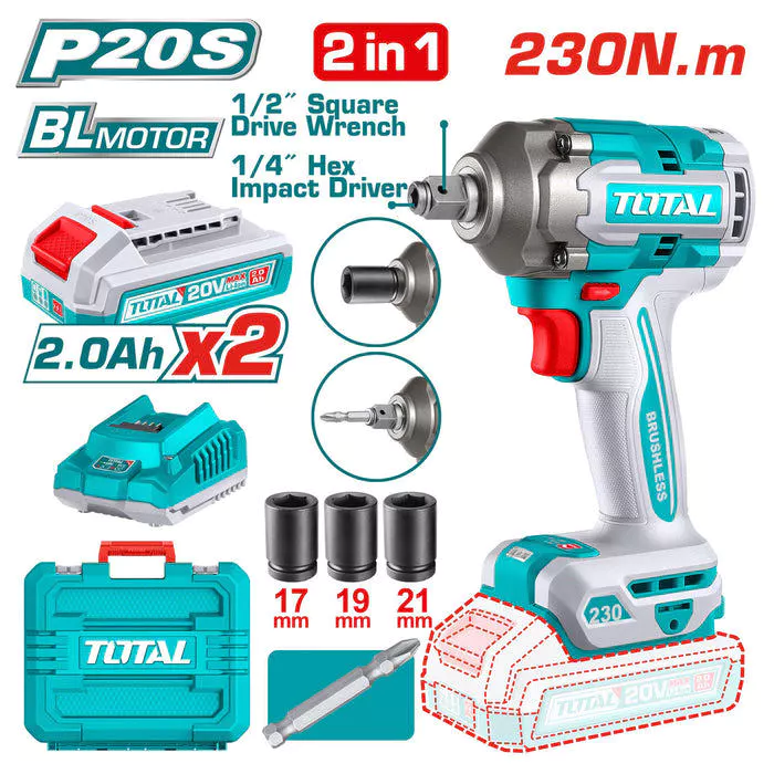 Máy Vặn Vít & Bulong Không Chổi Than Dùng Pin 20V (2 Pin 2.0Ah 1 Sạc) Total TIWLI20236