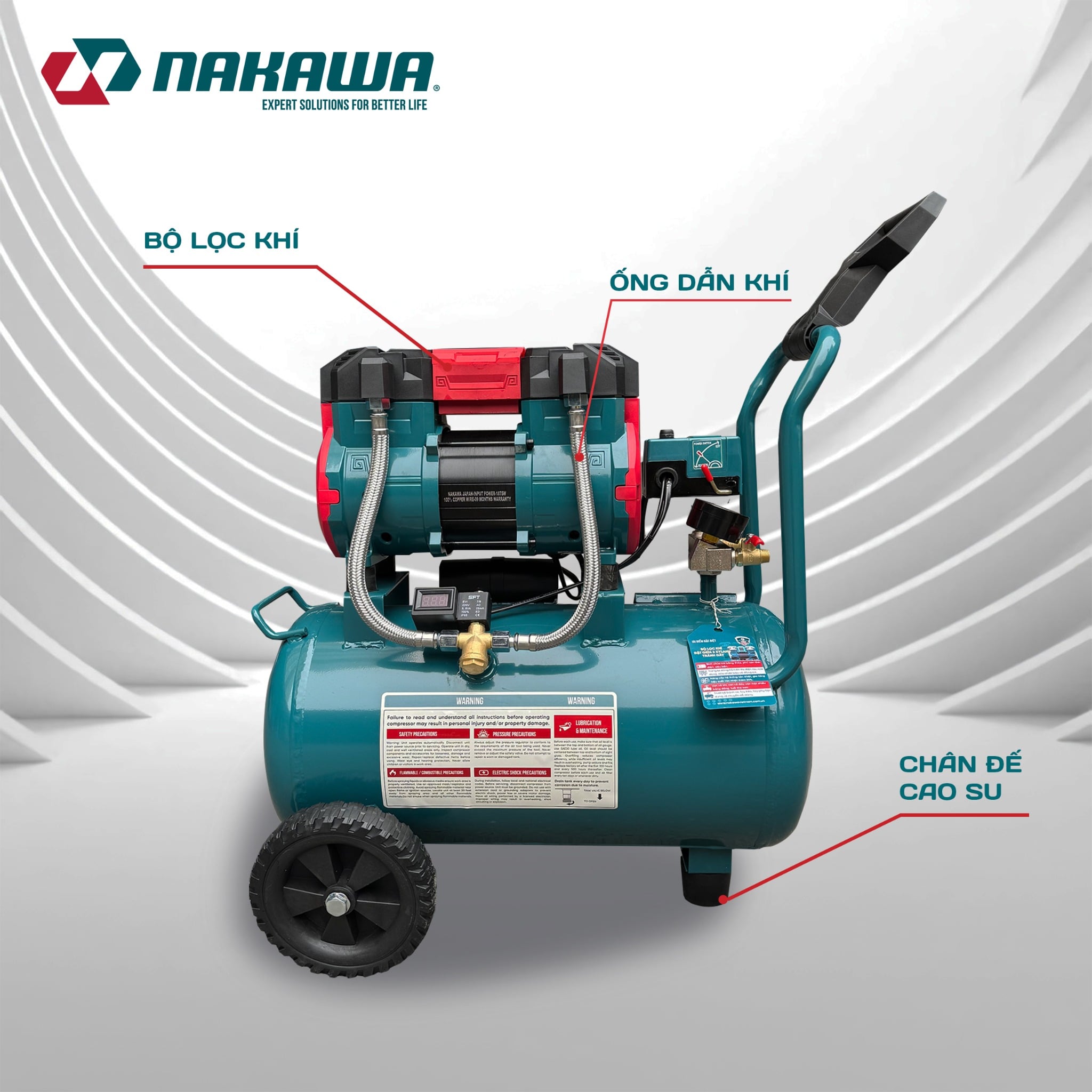 Máy Nén Khí Không Dầu 32L Nakawa NK-18H32L, Công Suất 1.8HP, Bảo Hành 9 Tháng Chính Hãng