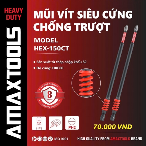 Mũi Vít Dài 70mm Amaxtools HEX-150CT ( Bộ 2 Cây ) Chính Hãng
