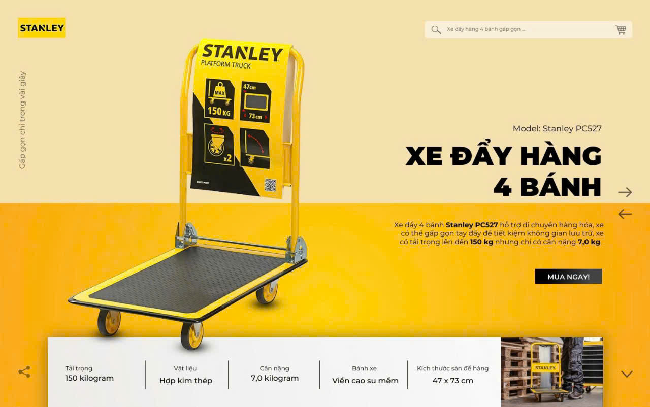 Xe đẩy Hàng 4 Bánh Stanley PC527, Tải Trọng 150kgs
