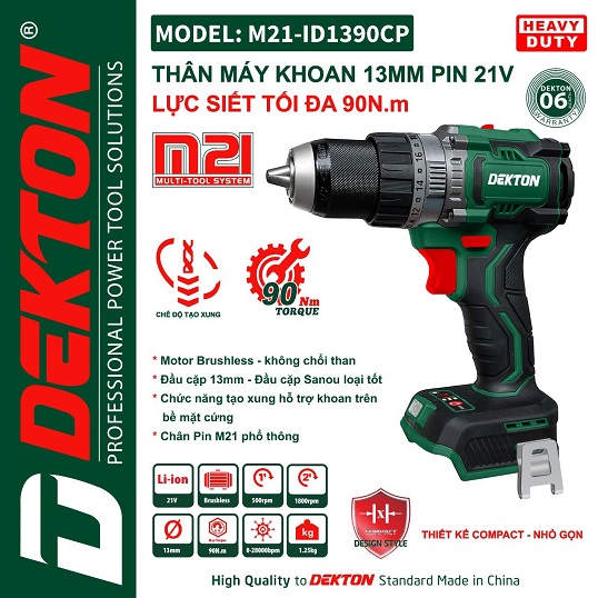 M&aacute;y khoan d&ugrave;ng pin Dekton M21-ID13100PLUS