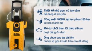 M&aacute;y phun xịt rửa &aacute;p lực cao Ingco HPWR18008